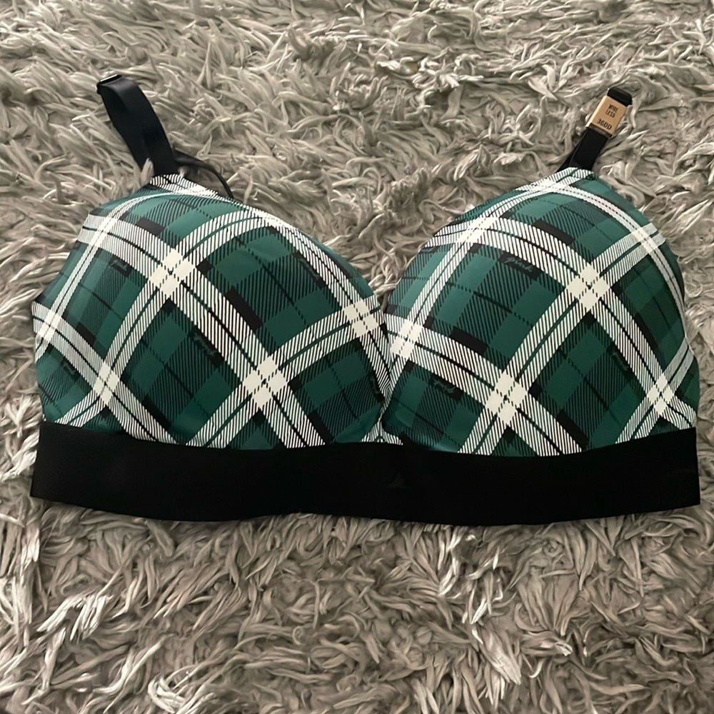 Brand new with tags, green plaid bra from pink 36DD